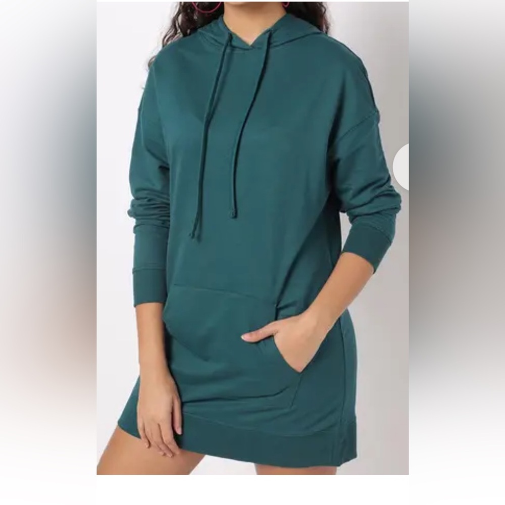 SERRA LONG SLEEVE DEEP TEAL SWEATSHIRT HOODIE DRESS W/ POCKET SZ SMALL